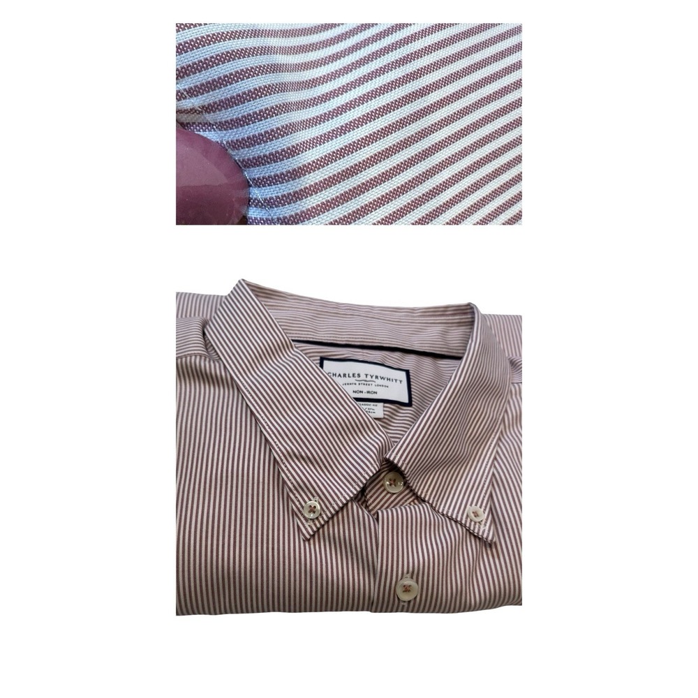 Charles Tyrwhitt Shirt Mens 2XLT ‎ 19/37 Plum Stripe Business Casual Classic New